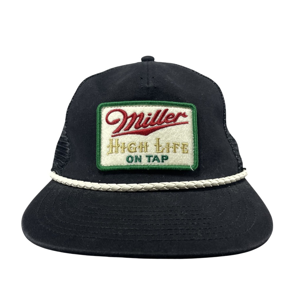 Miller High Life Hat Cap Snap Back One Size Mens Black Rope Beer Trucker
